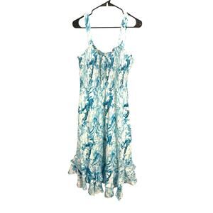 Grace Karin Womens Large Blue White Sleeveless Floral Spaghetti Strap Maxi Dress